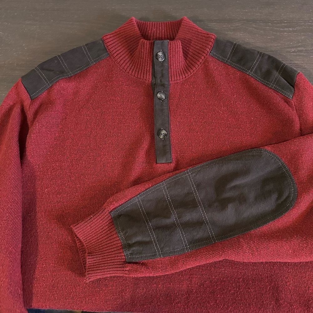 St Croix Wool Blend Mock Neck Sweater Red Maroon Elbow Patches Grandpa Men’s XL
